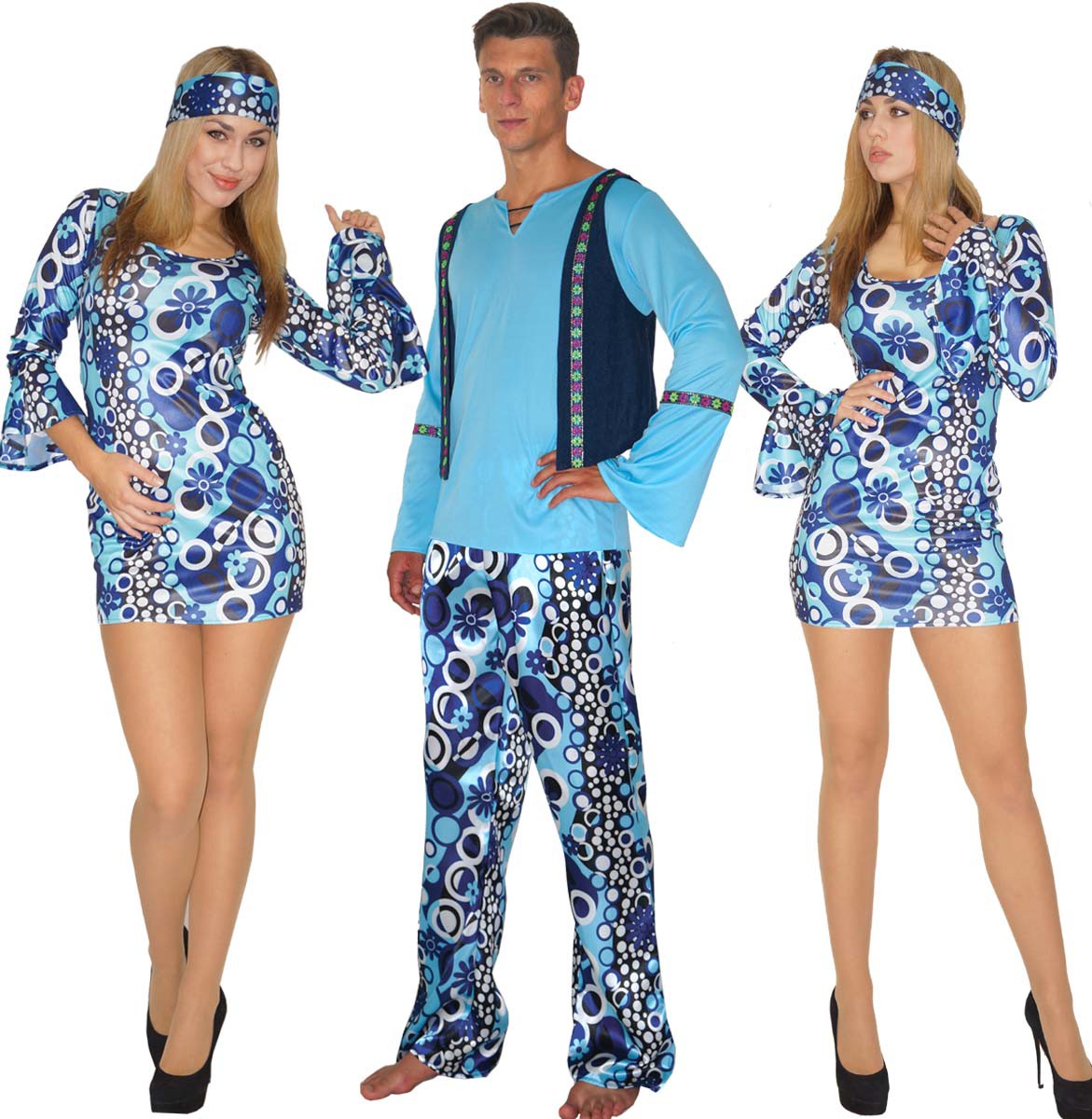 Hippie Kostüm 60er 70er Jahre Damen Herren blau Gr. S M L ...
